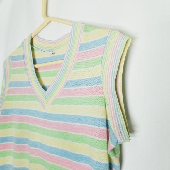 Unbranded Union Made Tank Tee Shirt Pastel Striped Vintage flawed - Picture 7 of 11